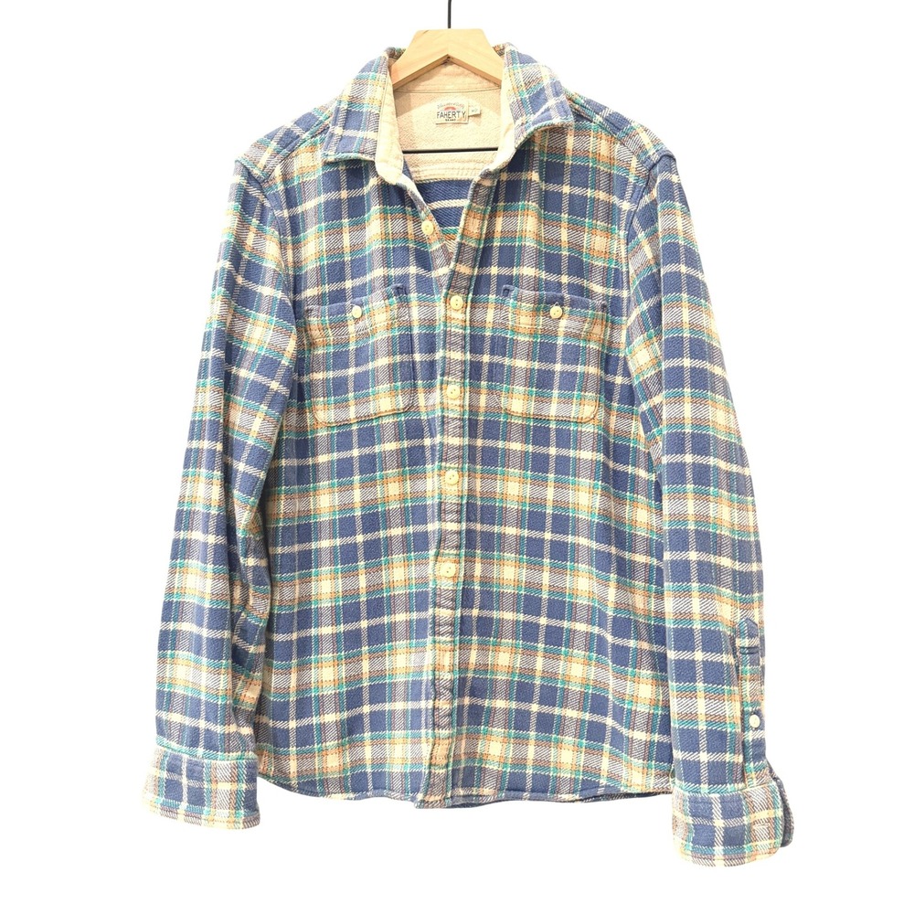 Faherty Surf Flannel Shirt Mens M Landing Point Plaid Organic Cotton